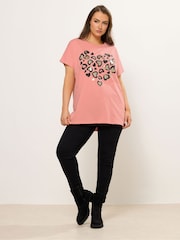 Yours Curve Orange Heart Print Top - Image 2 of 5
