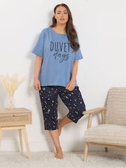 Yours Curve Blue Cherry Bows Cropped Pyjama Bottoms - Image 2 of 4