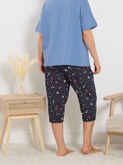 Yours Curve Blue Cherry Bows Cropped Pyjama Bottoms - Image 3 of 4
