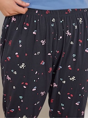 Yours Curve Blue Cherry Bows Cropped Pyjama Bottoms - Image 4 of 4