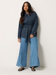 PixieGirl Petite Blue Belted Midi Trench Coat - Image 2 of 7