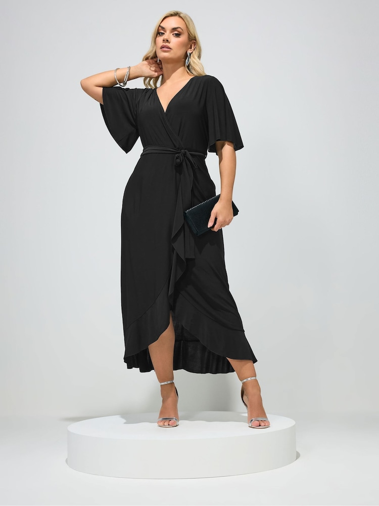 Yours Curve Black London Ruffle Hem Wrap Dress - Image 1 of 5