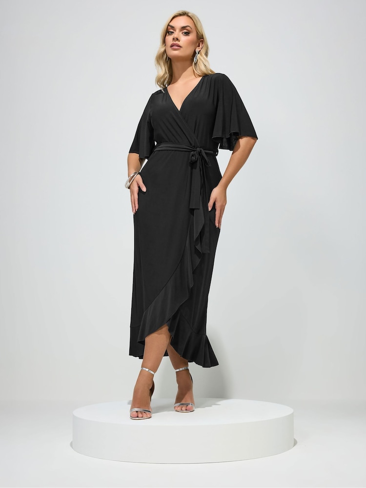Yours Curve Black London Ruffle Hem Wrap Dress - Image 2 of 5
