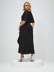 Yours Curve Black London Ruffle Hem Wrap Dress - Image 3 of 5