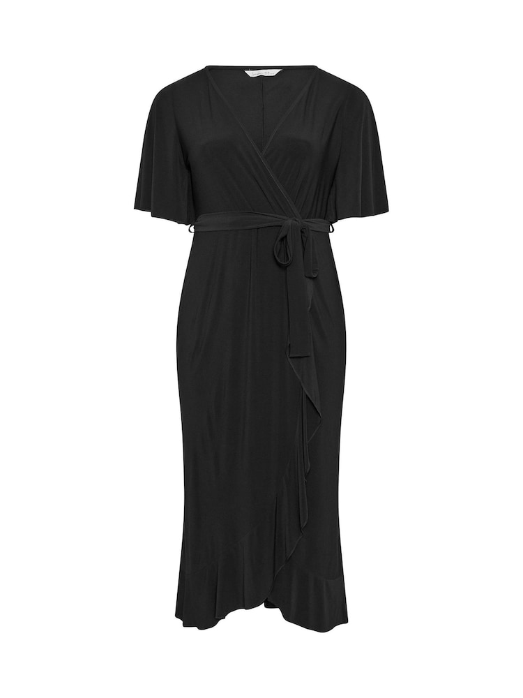 Yours Curve Black London Ruffle Hem Wrap Dress - Image 5 of 5