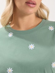 绿色 - Yours Curve 全印花刺绣雏菊T恤 - 5的图像4｝