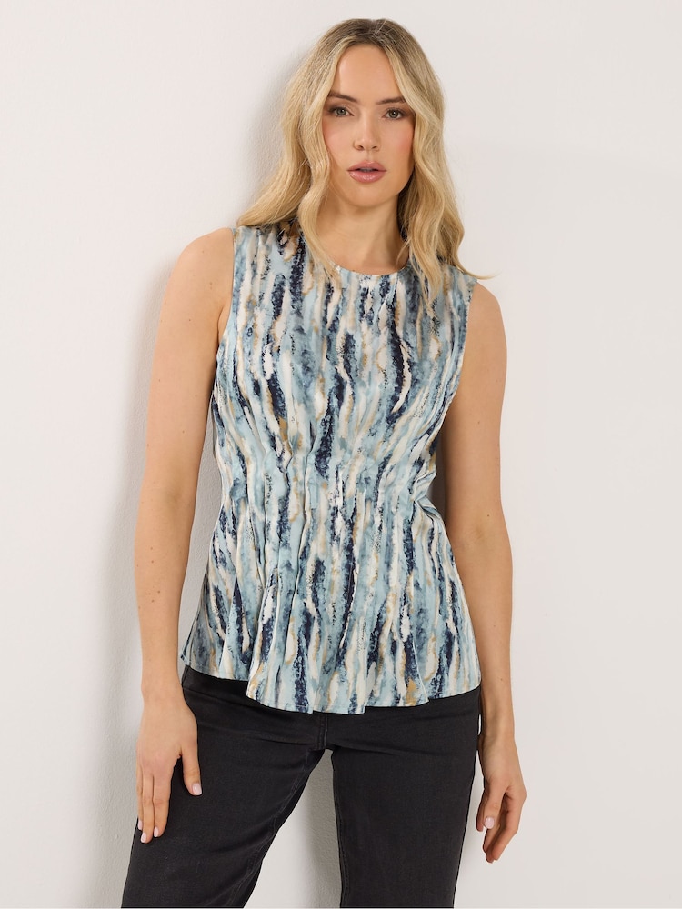 Long Tall Sally Blue Abstract Satin Pleated Vest - Image 1 of 5