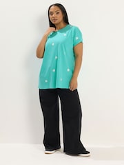 Yours Curve Blue Heart Embroidered Top - Image 2 of 5