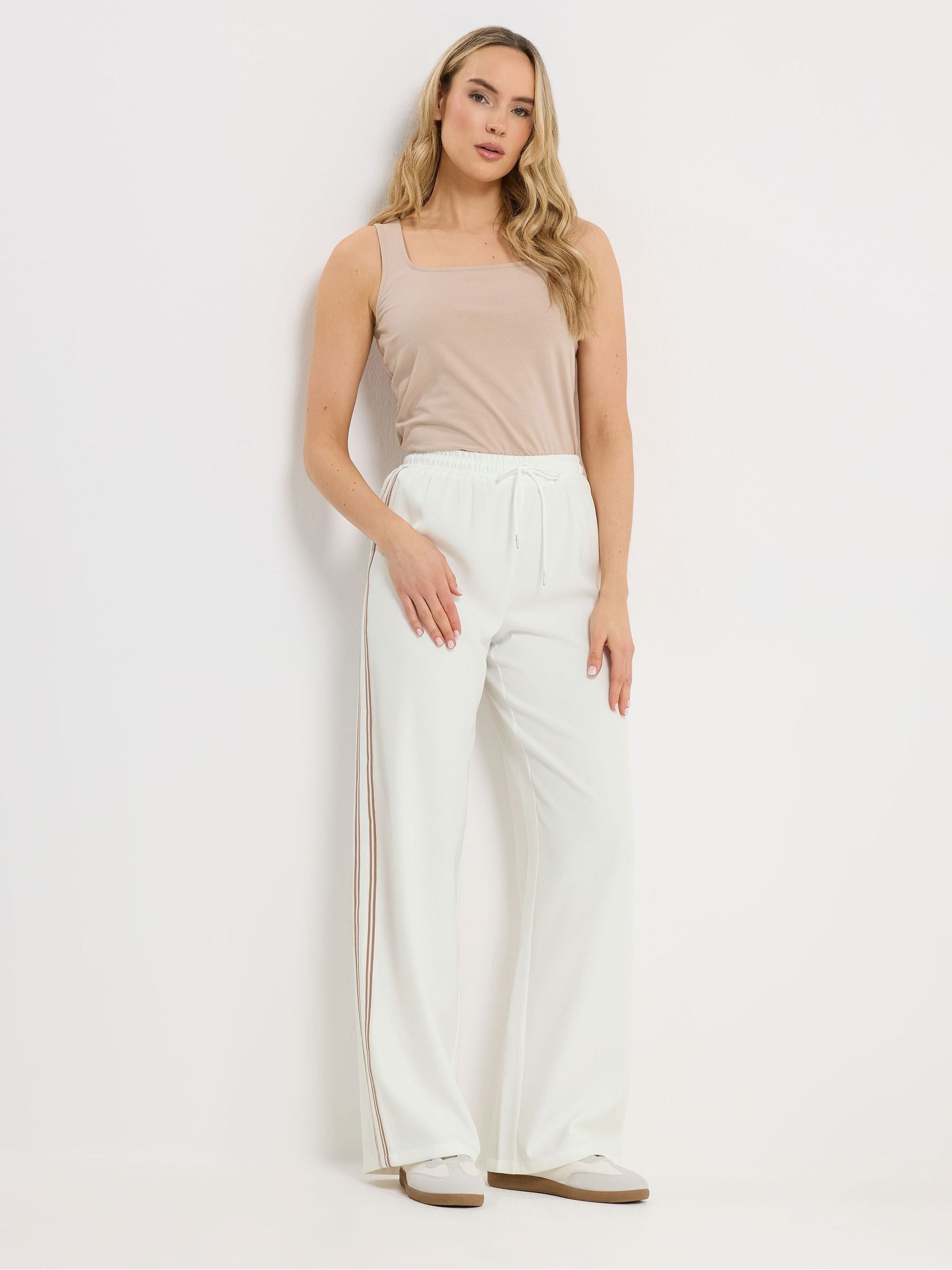 Long Tall Sally Women's Cream Side Stripe Wide Leg Trousers