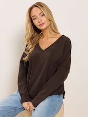 M&Co Brown Long Sleeve V-Neck Top - Image 1 of 5