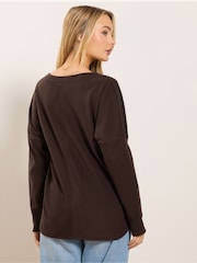 M&Co Brown Long Sleeve V-Neck Top - Image 2 of 5