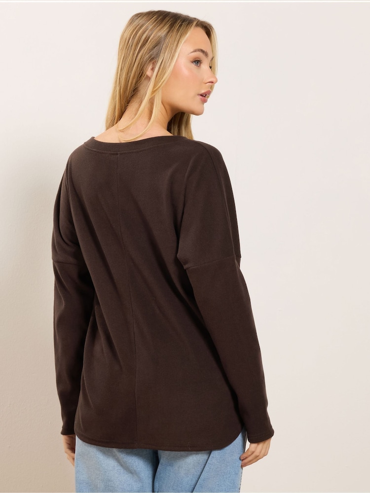 M&Co Brown Long Sleeve V-Neck Top - Image 2 of 5