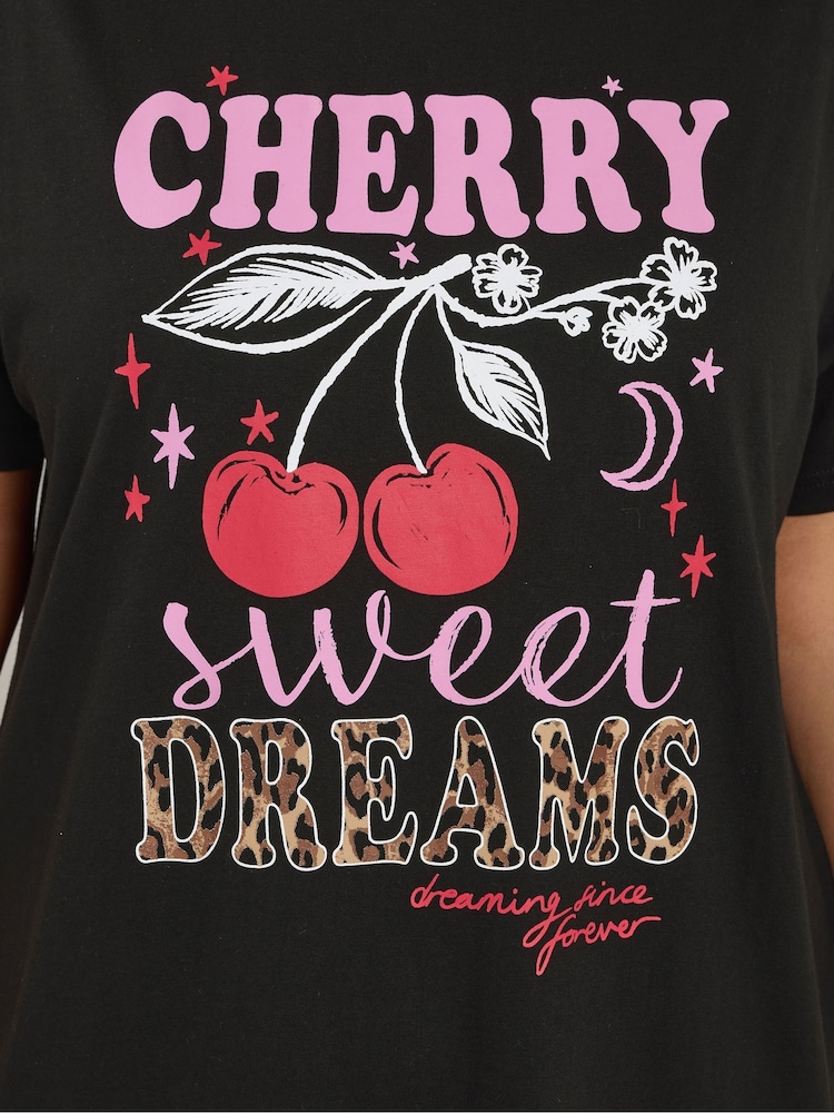 Yours Curve Black Cherry Dreams Nightdress - Image 4 of 4 Yours Curve Black Cherry Dreams Nightdress - Image 4 of 4