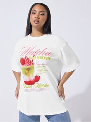Yours Curve White Limited Matcha Made In Heaven Longline T-Shirt - Image 1 of 5