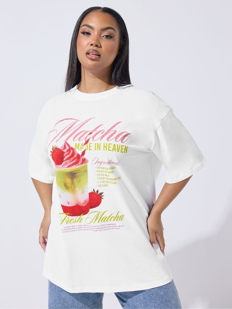 Yours Curve White Limited Matcha Made In Heaven Longline T-Shirt - Image 1 of 5
