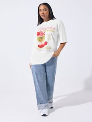 Yours Curve White Limited Matcha Made In Heaven Longline T-Shirt - Image 2 of 5