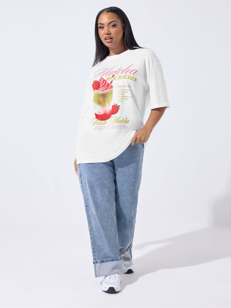 Yours Curve White Limited Matcha Made In Heaven Longline T-Shirt - Image 2 of 5