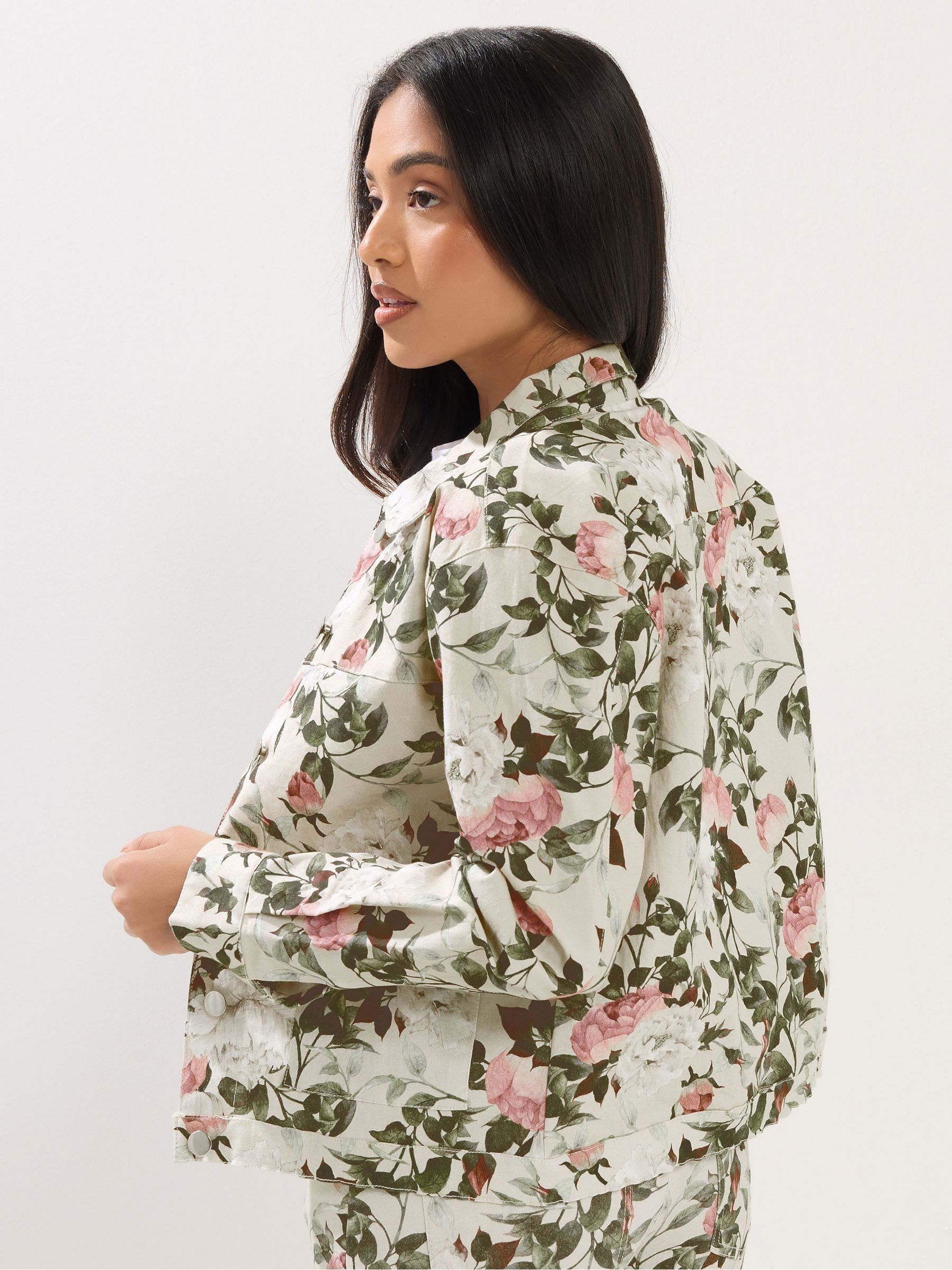 Buy PixieGirl Petite White Floral Stretch Denim Wide Leg Joggers