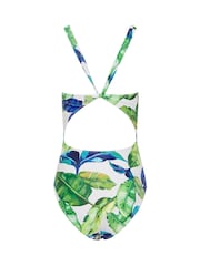 Long Tall Sally White Palm Leaf Twist Back Swimsuit - Image 7 of 7