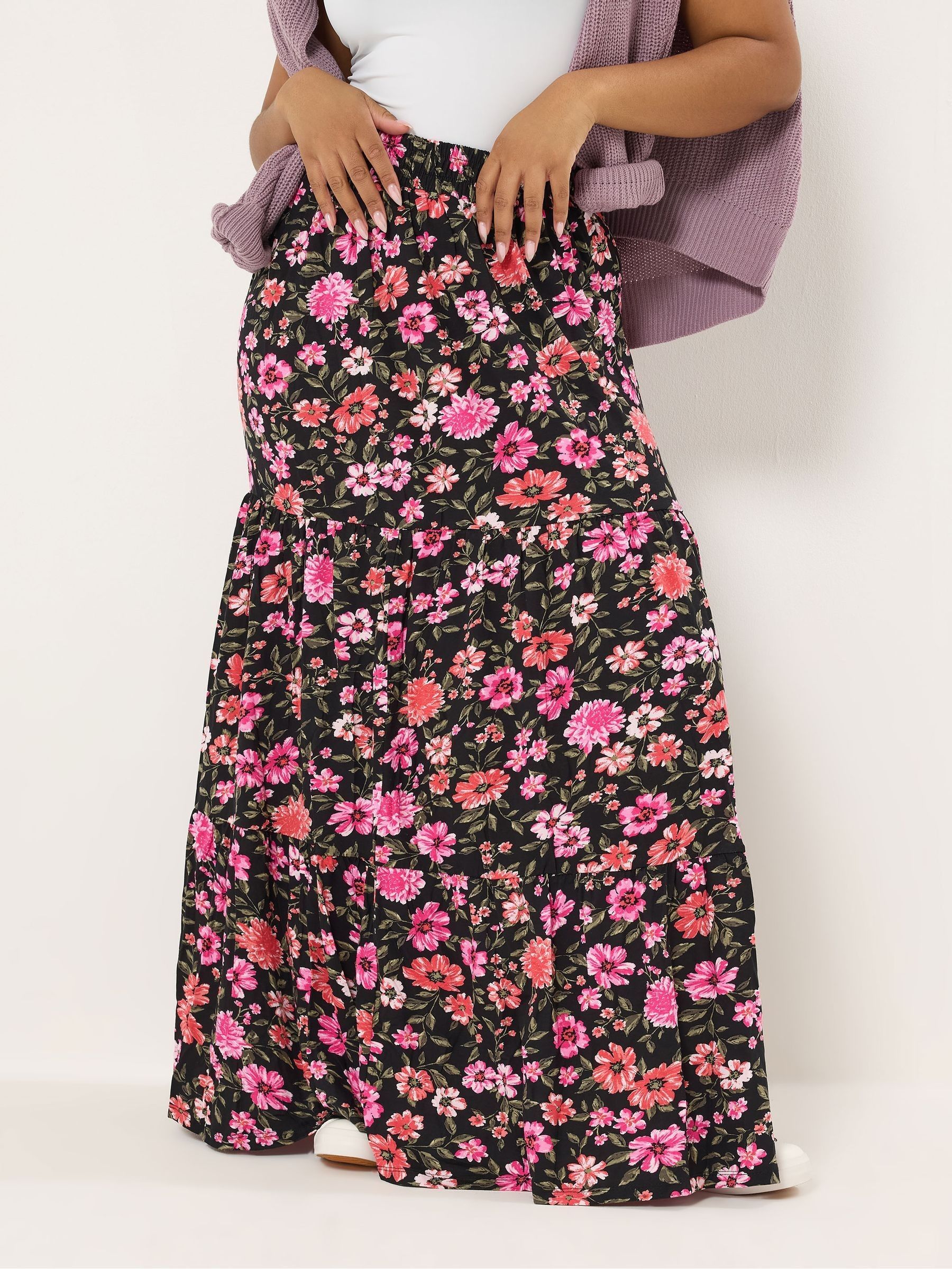 Yours Women's Multicolor Floral Tiered Maxi Skirt | Size: 22-24 - Image 3