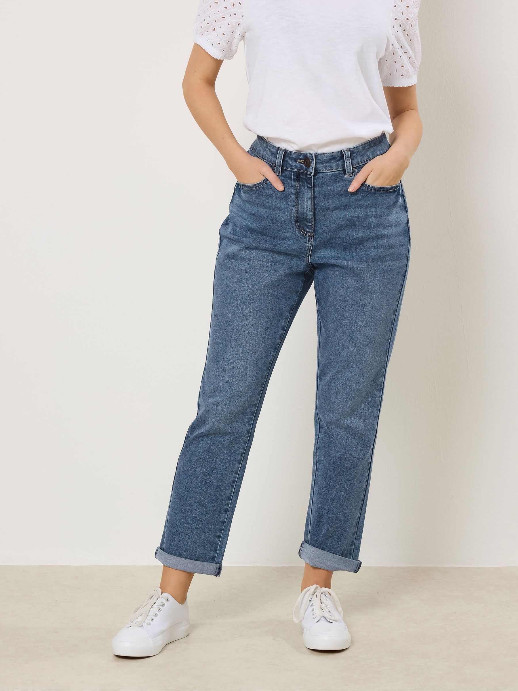 M & Co Women's Blue Petite Midwash Boyfriend Jeans
