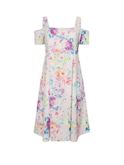 Yours Curve Pink London Floral Cold Shoulder Panel Skater Dress - Image 5 of 5