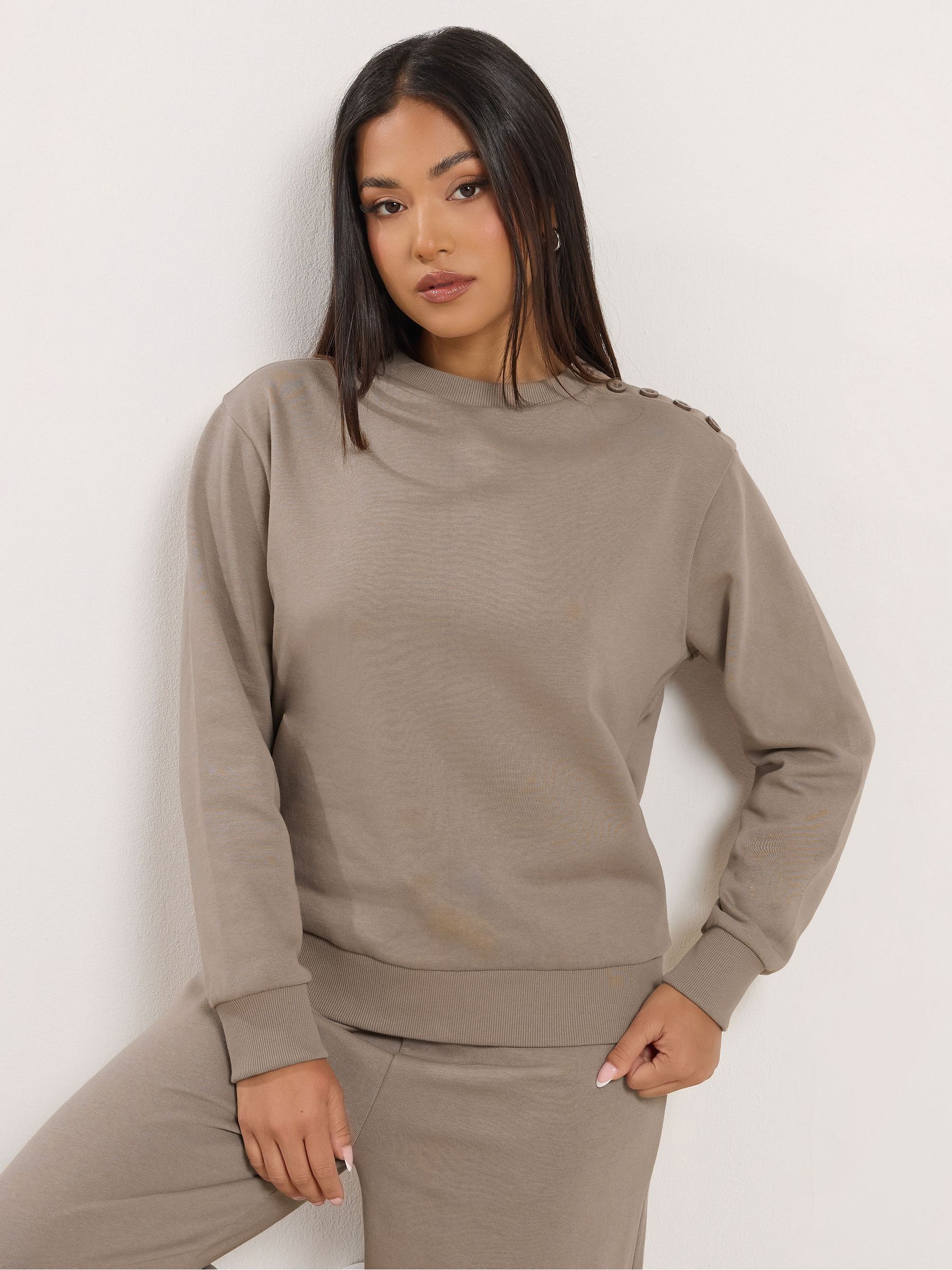 M&Co Women's Petite Button Detail Sweatshirt in Light Brown | Size: 18 - Image 1