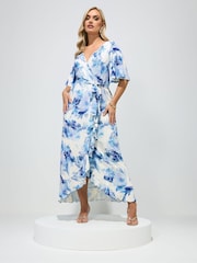 ホワイト - Yours Curve London ぼかしフローラル ラップ フリル ITY ドレス - 画像 1 / 4