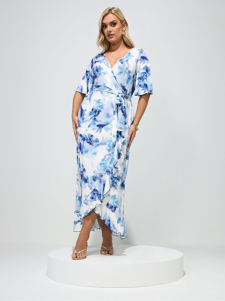 ホワイト - Yours Curve London ぼかしフローラル ラップ フリル ITY ドレス - 画像 2 / 4