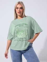 Yours Curve Green Limited Acid Wash Gossip T-Shirt - Image 1 of 5