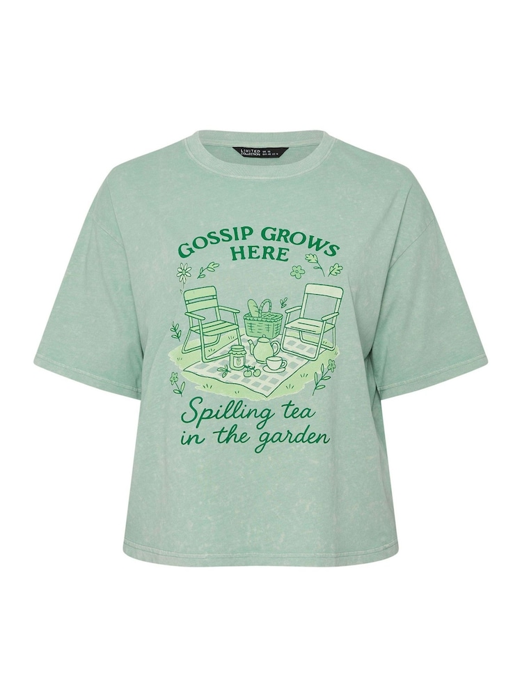 Yours Curve Green Limited Acid Wash Gossip T-Shirt - Image 5 of 5