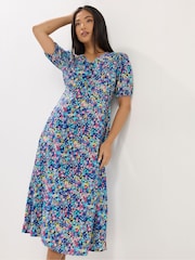 M&Co Blue Petite Ditsy Puff Sleeve Dress - Image 2 of 5