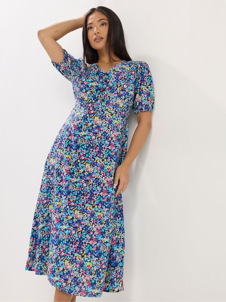M&Co Blue Petite Ditsy Puff Sleeve Dress - Image 2 of 5