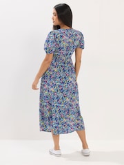 M&Co Blue Petite Ditsy Puff Sleeve Dress - Image 3 of 5