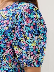M&Co Blue Petite Ditsy Puff Sleeve Dress - Image 4 of 5