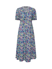 M&Co Blue Petite Ditsy Puff Sleeve Dress - Image 5 of 5