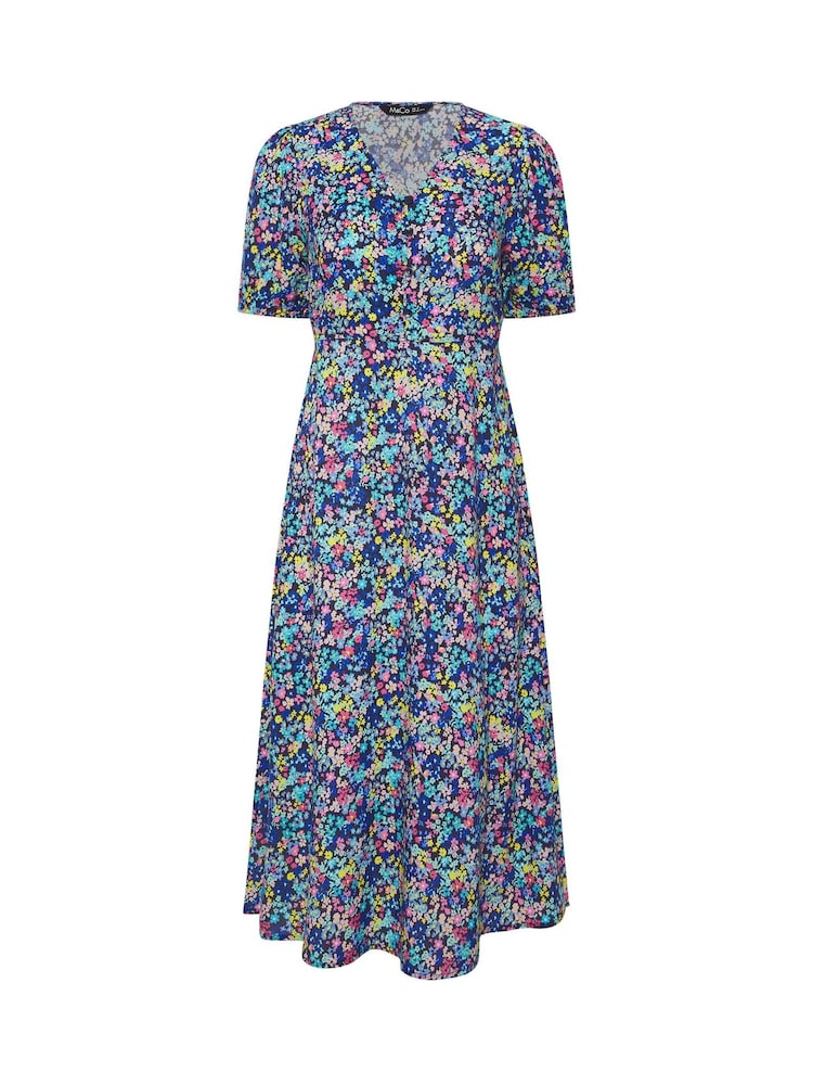 M&Co Blue Petite Ditsy Puff Sleeve Dress - Image 5 of 5