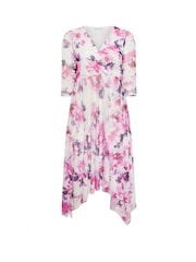 Yours Curve White London Floral Wrap Hanky Mesh Dress - Image 5 of 5