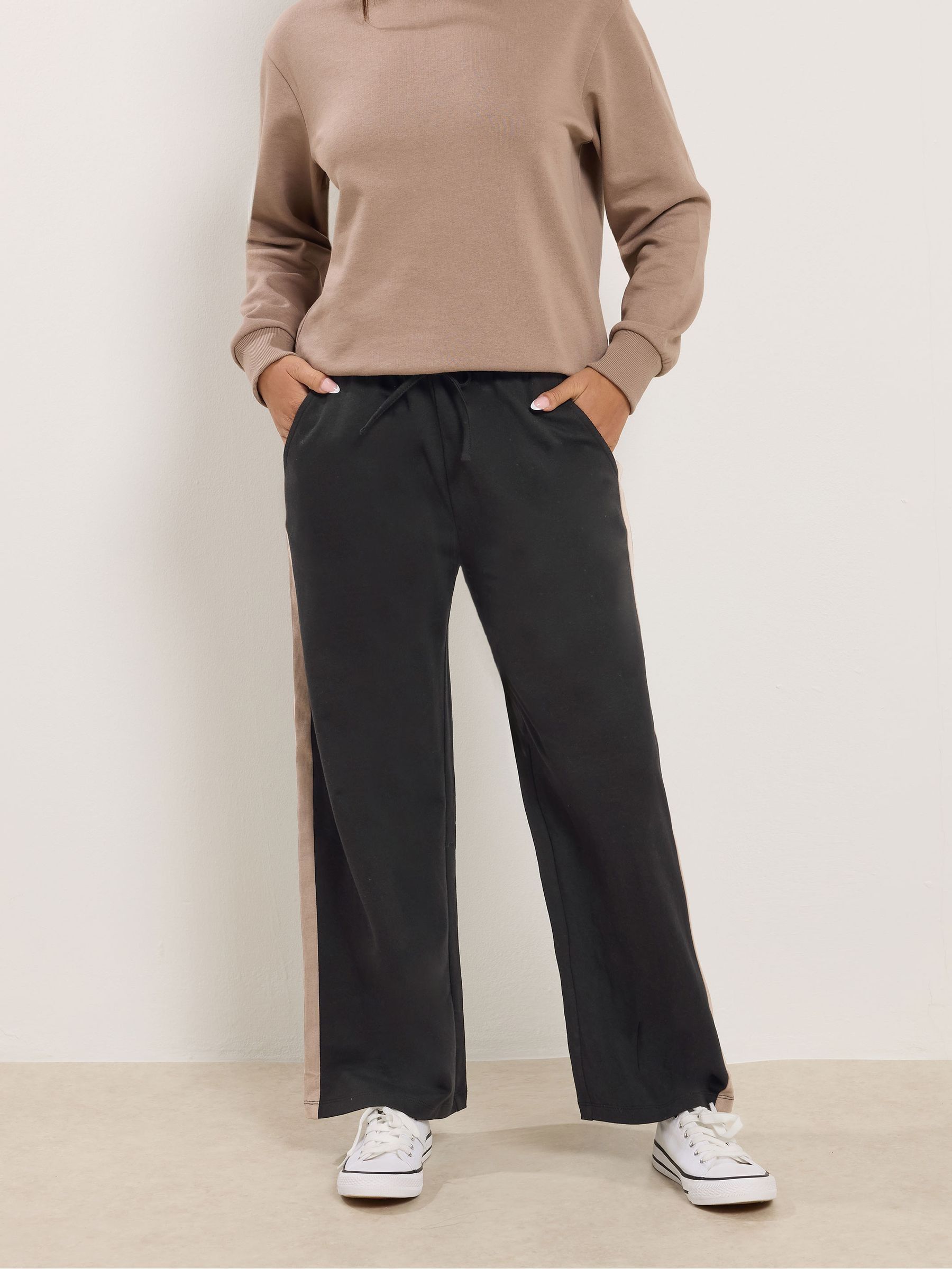 M & Co Women's Black Petite Side Stripe Joggers