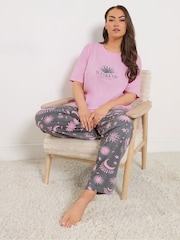 Yours Curve Pink Weekend Dreaming Short Sleeve Wide Leg Pyjamas Set - Image 1 of 4