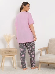 Yours Curve Pink Weekend Dreaming Short Sleeve Wide Leg Pyjamas Set - Image 3 of 4