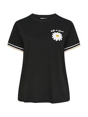 Yours Curve Black Varsity Trim T-Shirt - Image 5 of 5