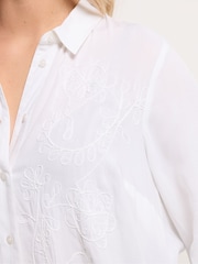 Yours Curve White Embroidered Placket Long Sleeve Shirt - Image 4 of 4