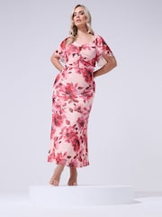 Yours Curve Pink London Floral Keyhole Mesh Maxi Dress - Image 2 of 5