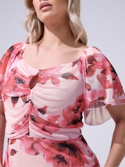 Yours Curve Pink London Floral Keyhole Mesh Maxi Dress - Image 4 of 5