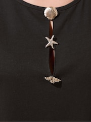 Yours Curve Black Limited T-Shirt With Shell Buttons - Image 4 of 4