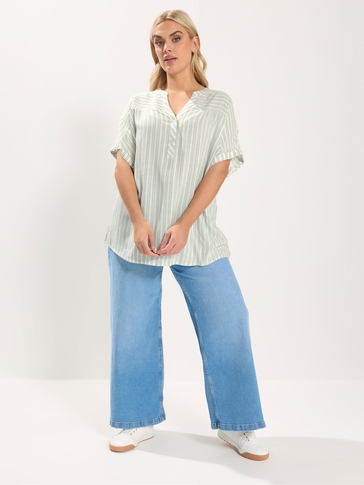 Yours Curve White Striped Notch Neck Top - Image 2 of 5