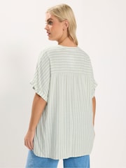 Yours Curve White Striped Notch Neck Top - Image 4 of 5