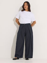 PixieGirl Petite Blue Wrap Pleated Wide Leg Trousers - Image 1 of 5