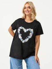 Yours Curve Black Placement Core T-Shirt - Image 1 of 5